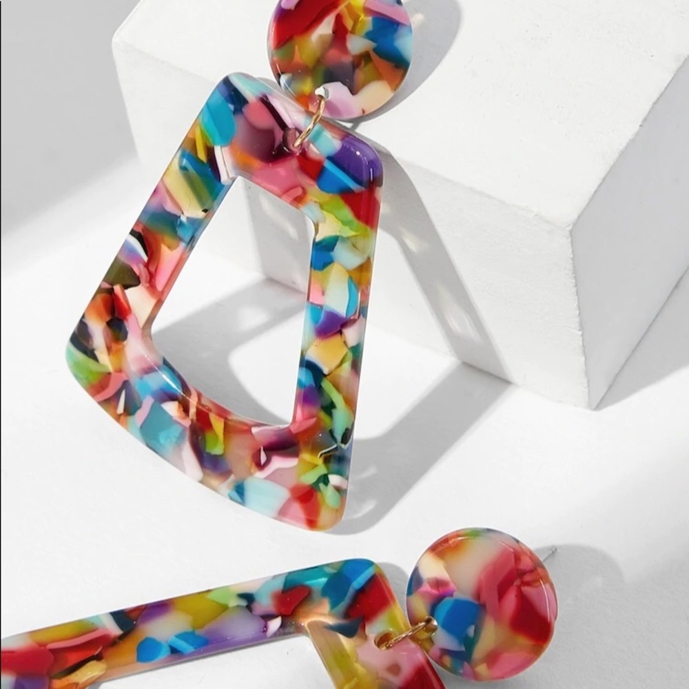Geometric Acrylic Multicolored Earrings - Picture 3 of 5